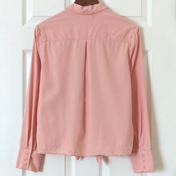 Cloth & Stone Classic Tencel Long Sleeve Button Down Tie Front Top Salmon Pink S - Picture 10 of 11
